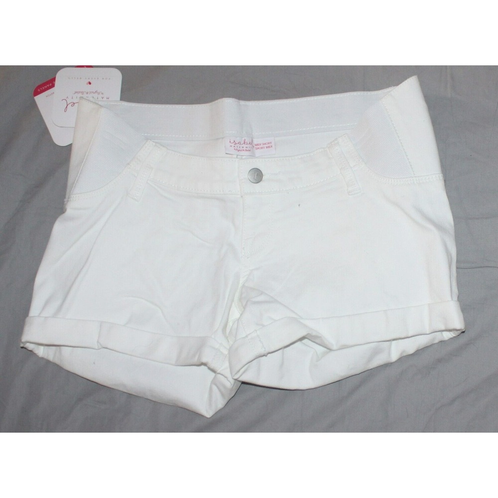 Isabel Maternity Size 2 Midi Jean Shorts White side panels power stretch New